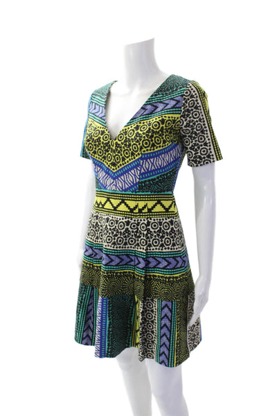 Plenty by Tracy Reese Womens Textured V-neck Short Sleeve Pattern Dress Multi Si