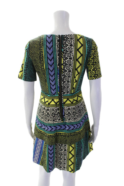 Plenty by Tracy Reese Womens Textured V-neck Short Sleeve Pattern Dress Multi Si