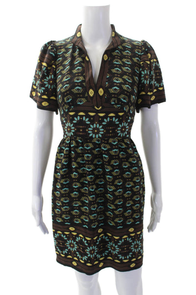 Betsey Johnson Womens Textured V-neck Short Sleeve Pattern Dress Brown Size 02