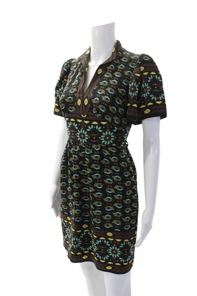 Betsey Johnson Womens Textured V-neck Short Sleeve Pattern Dress Brown Size 02