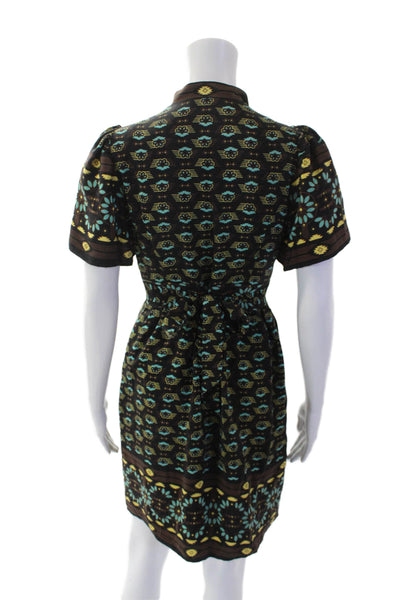 Betsey Johnson Womens Textured V-neck Short Sleeve Pattern Dress Brown Size 02