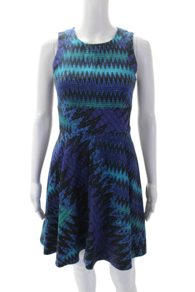 French Connection Womens Textured Round Neck Sleeveless Zip A-line Dress Multi S