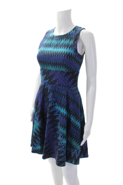 French Connection Womens Textured Round Neck Sleeveless Zip A-line Dress Multi S