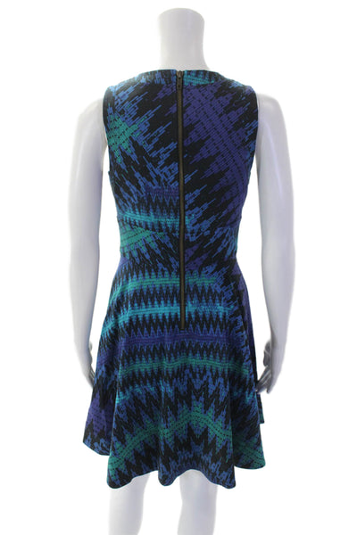 French Connection Womens Textured Round Neck Sleeveless Zip A-line Dress Multi S