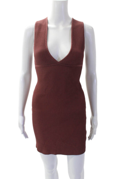 Babaton Womens Textured V-neck Sleeveless Lined Bodycon Dress Mauve Size S