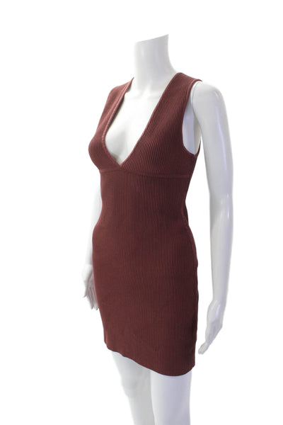 Babaton Womens Textured V-neck Sleeveless Lined Bodycon Dress Mauve Size S