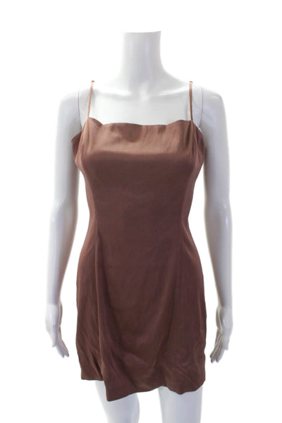 Sunday Best Womens Textured Square Neck Spaghetti Strap Short Slip Dress Brown S