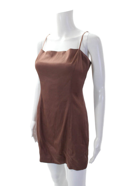 Sunday Best Womens Textured Square Neck Spaghetti Strap Short Slip Dress Brown S