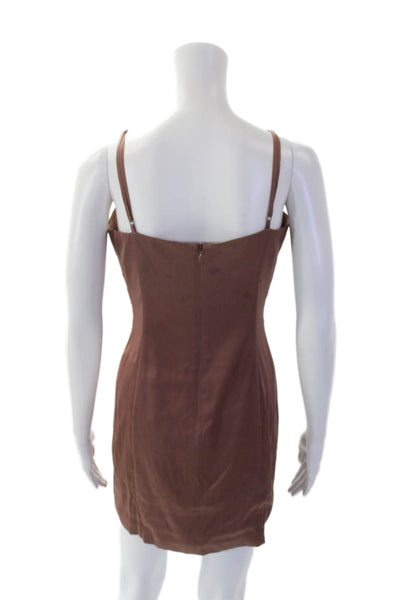 Sunday Best Womens Textured Square Neck Spaghetti Strap Short Slip Dress Brown S