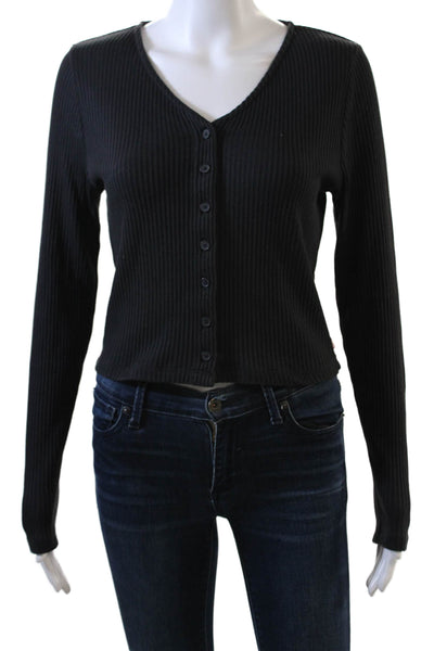 Levi's Womens Cotton Ribbed Long Sleeve Button Down Cardigan Black Size M
