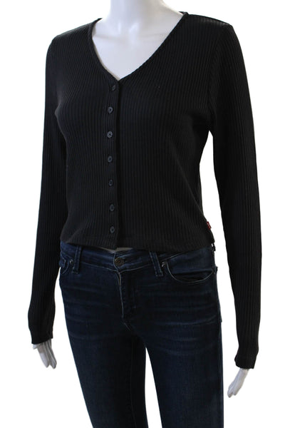 Levi's Womens Cotton Ribbed Long Sleeve Button Down Cardigan Black Size M