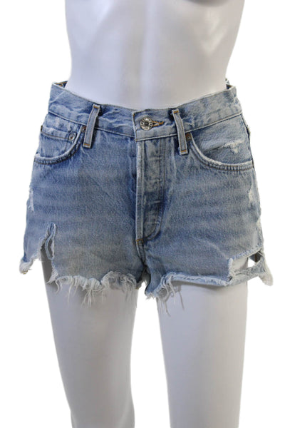 Agolde Womens Cotton Distressed Cut Off Button Fly Denim Shorts Blue Size 24
