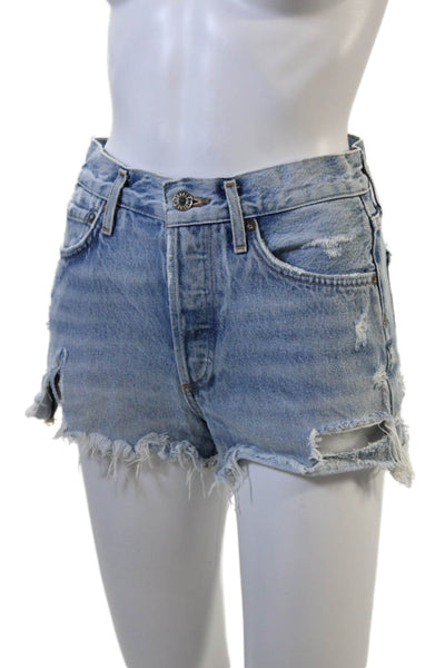 Agolde Womens Cotton Distressed Cut Off Button Fly Denim Shorts Blue Size 24