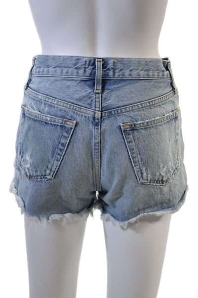 Agolde Womens Cotton Distressed Cut Off Button Fly Denim Shorts Blue Size 24