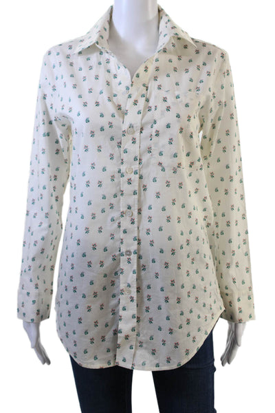Montce Womens Cotton Long Sleeve Floral Printed Button Top White Size XS