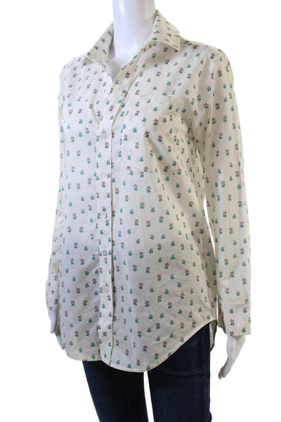 Montce Womens Cotton Long Sleeve Floral Printed Button Top White Size XS