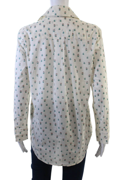 Montce Womens Cotton Long Sleeve Floral Printed Button Top White Size XS
