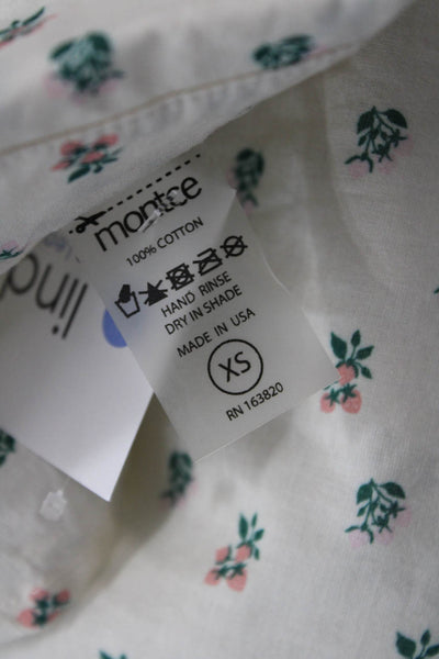 Montce Womens Cotton Long Sleeve Floral Printed Button Top White Size XS