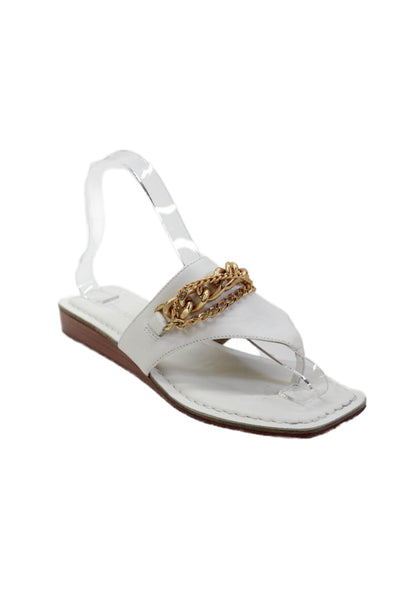 Bernardo Womens Slip On Chain Detail T Strap Sandals White Leather Size 6M