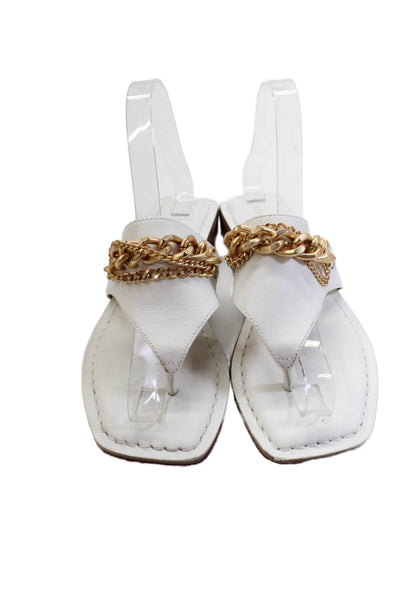 Bernardo Womens Slip On Chain Detail T Strap Sandals White Leather Size 6M