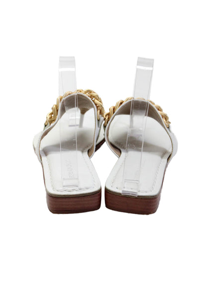 Bernardo Womens Slip On Chain Detail T Strap Sandals White Leather Size 6M