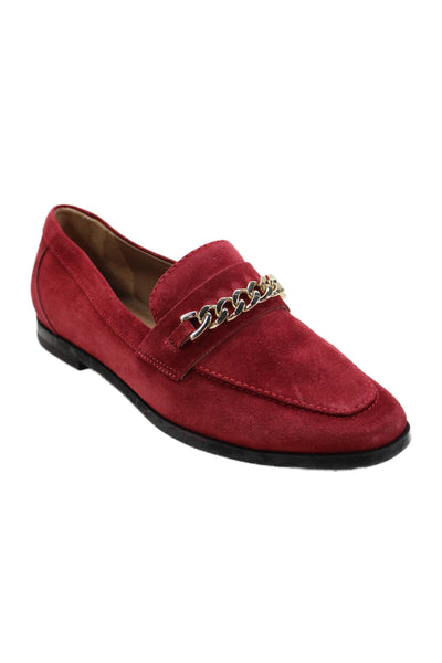 Bernardo Womens Slip On Round Toe Chain Detail Loafers Red Suede Size 6M