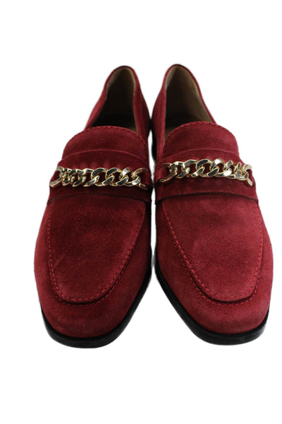 Bernardo Womens Slip On Round Toe Chain Detail Loafers Red Suede Size 6M