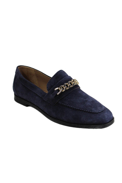 Bernardo Womens Slip On Round Toe Chain Detail Loafers Navy Suede Size 6M