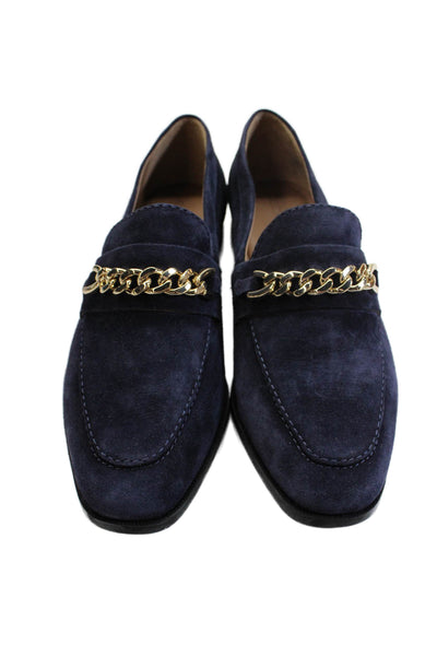 Bernardo Womens Slip On Round Toe Chain Detail Loafers Navy Suede Size 6M