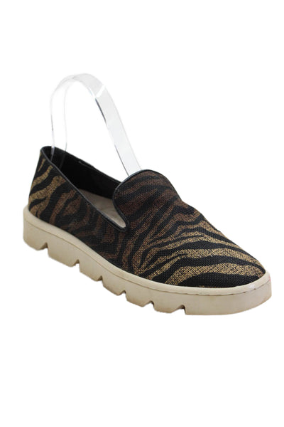 Bernardo Womens Slip On Zebra Printed Canvas Sneakers Black Brown Size 6M