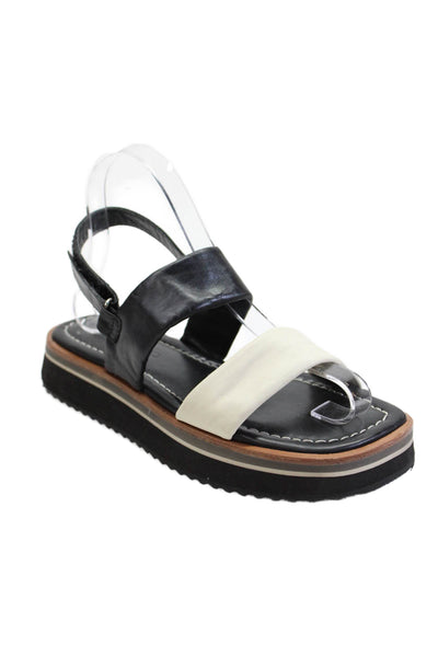 Bernardo Womens Platform Two Tone Ankle Strap Sandals White Black Leather Size 6