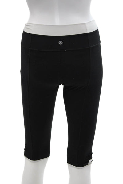Lululemon Womens Pull On Mid Rise Cropped Leggings Black White Size 6