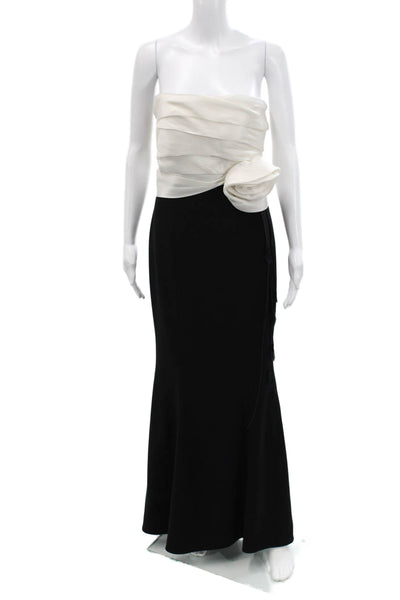Wayne Clark Womens Strapless Sleeveless Floral Applique Gown Black Size 6