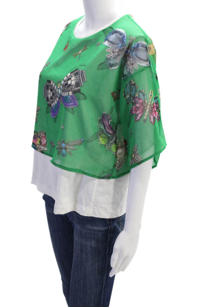 Gaelle Bonheur Paris Womens Geometric Layered Short Sleeve Blouse Green Size M