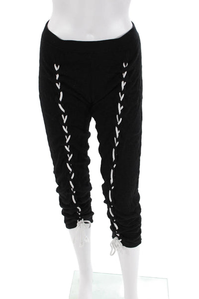 LNA Womens Lace Up Front Pull On Sweatpants Black White Size Small