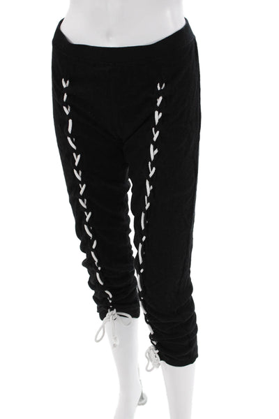LNA Womens Lace Up Front Pull On Sweatpants Black White Size Small