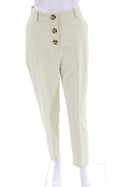 Zara Womens High Rise Button Slim Leg Dress Pants Off White Size Extra Small