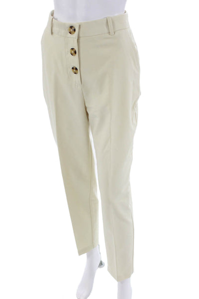 Zara Womens High Rise Button Slim Leg Dress Pants Off White Size Extra Small