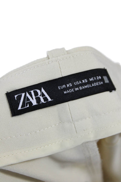Zara Womens High Rise Button Slim Leg Dress Pants Off White Size Extra Small