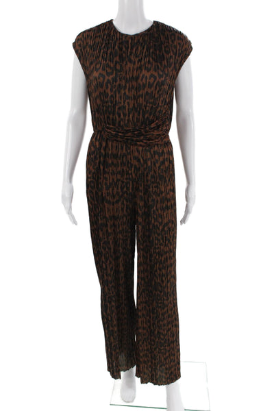 MNG Suit Womens Animal Print Sleeveless Slim Leg Jumpsuit Brown Black Size 6