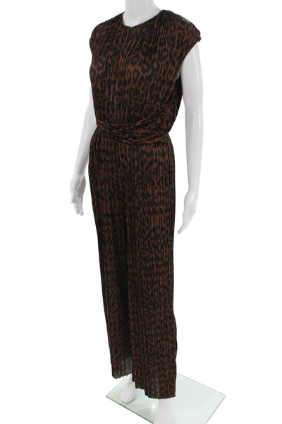 MNG Suit Womens Animal Print Sleeveless Slim Leg Jumpsuit Brown Black Size 6