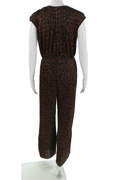 MNG Suit Womens Animal Print Sleeveless Slim Leg Jumpsuit Brown Black Size 6