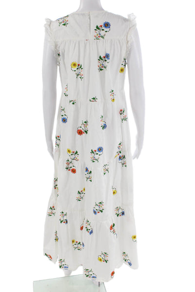 Zara Womens Cotton Floral Print Sleeveless Tiered Flare Dress White Size XS