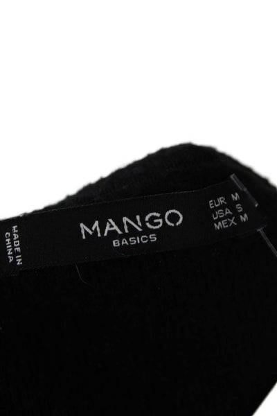 Mango Womens Knit Ribbed Ruffle Long Sleeve Cold Shoulder Sweater Black Size S