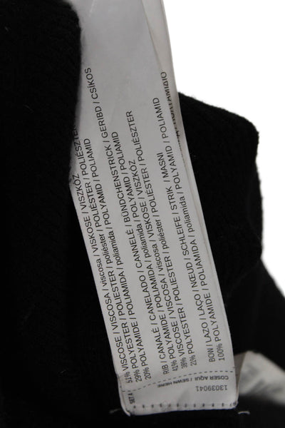 Mango Womens Knit Ribbed Ruffle Long Sleeve Cold Shoulder Sweater Black Size S