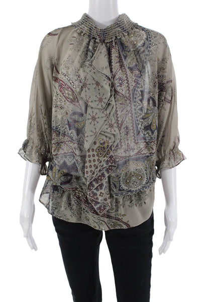 Zara Woman Womens Abstract Print Sheer Quarter Sleeve Blouse Multicolor Size M
