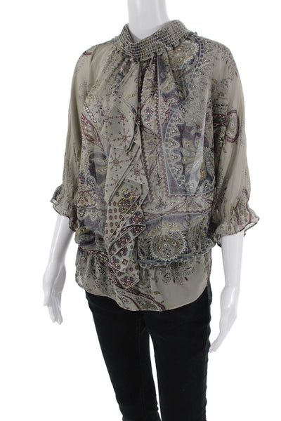 Zara Woman Womens Abstract Print Sheer Quarter Sleeve Blouse Multicolor Size M