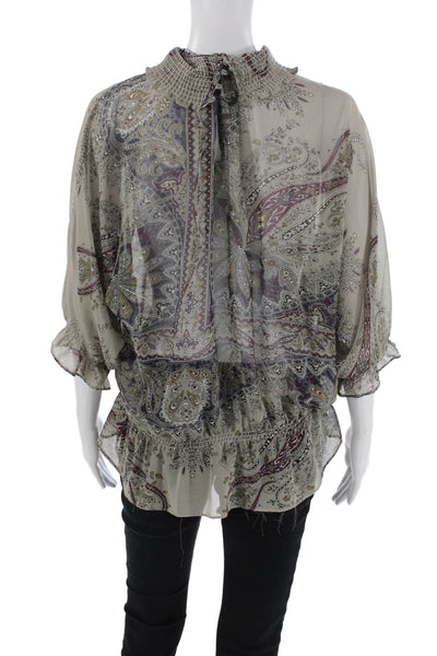 Zara Woman Womens Abstract Print Sheer Quarter Sleeve Blouse Multicolor Size M