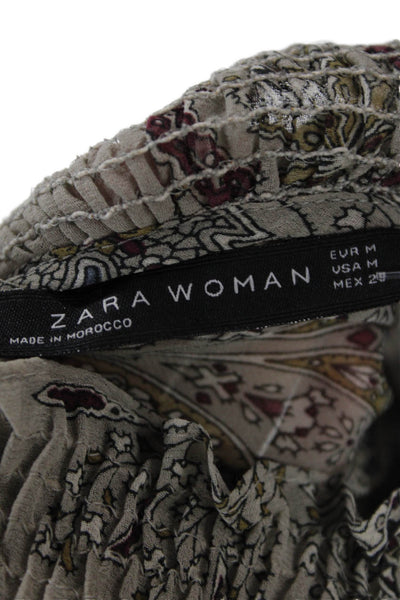 Zara Woman Womens Abstract Print Sheer Quarter Sleeve Blouse Multicolor Size M