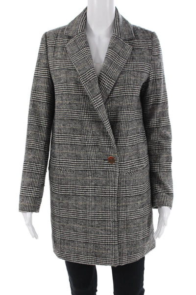 Zara Basic Collection Womens Houndstooth Checkered Print Blazer Gray Size XS
